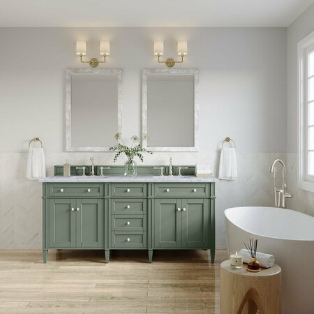 James Martin Vanities Brittany 72in Double Vanity, Smokey Celadon w/ 3 CM Carrara Marble Top 650-V72-SC-3CAR